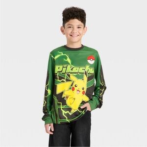 Boys' Pokemon Pikachu Long Sleeve Mesh Riding Jersey - Green XL NWT
